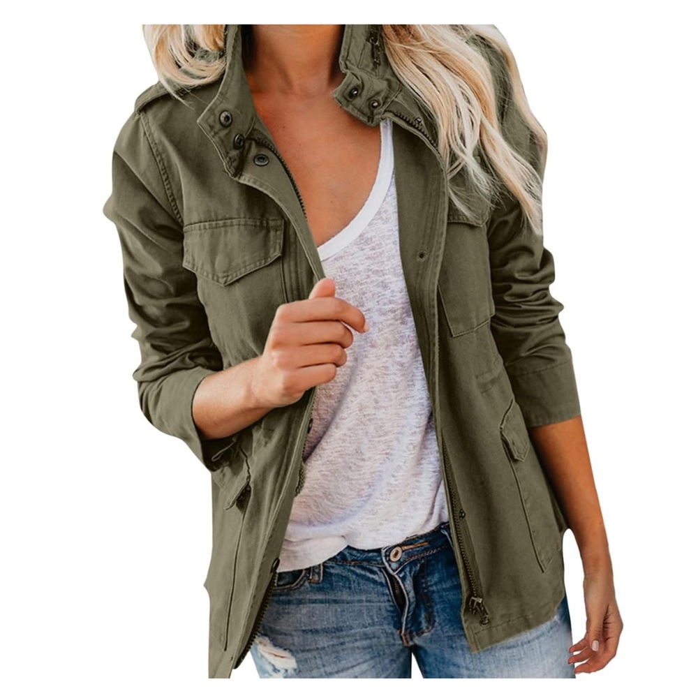 750 Urbanology Olive Green Cargo Utility Jacket Military Style Medium M